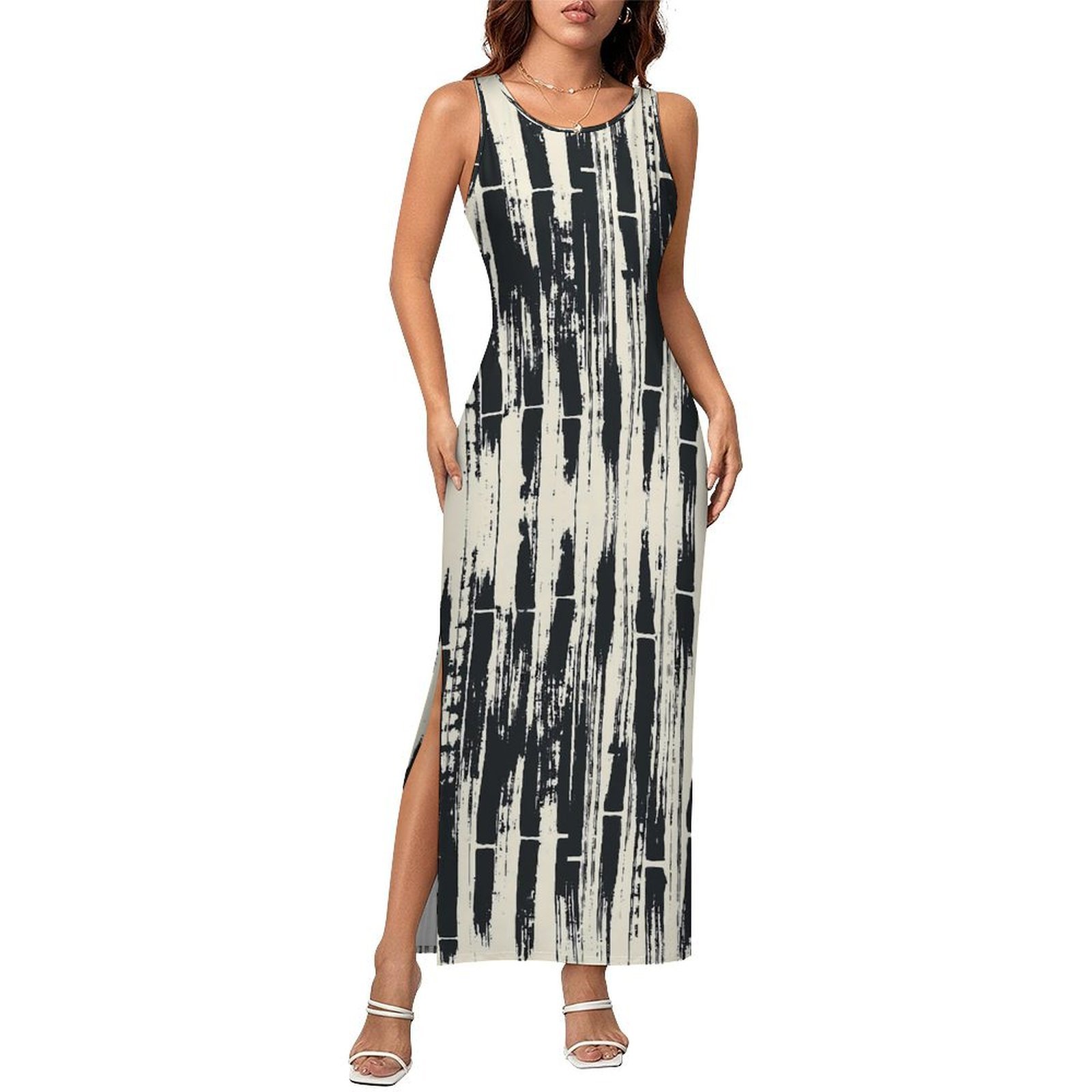Shibori Tie Dye - Robe noire tie-dye sans manches, imprimé